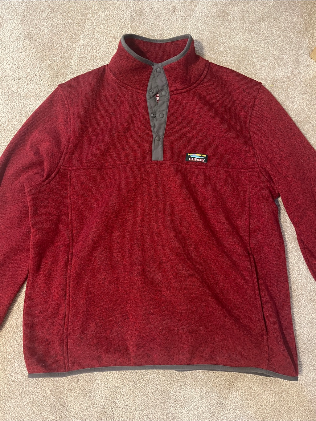 L.L. Bean Red Heather Snap-Placket Fleece Pullover Mens Size Large